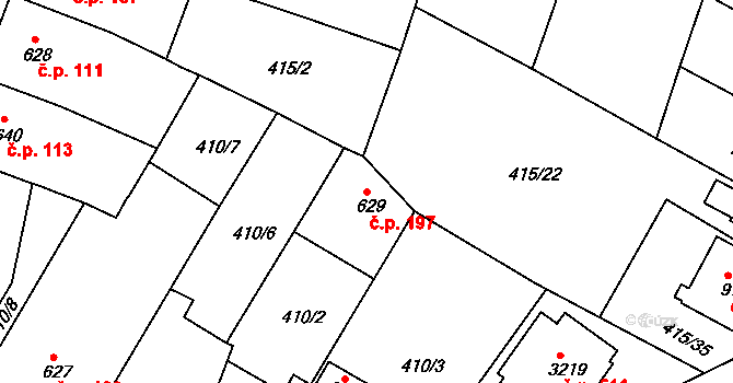 Holínské Předměstí 197, Jičín na parcele st. 629 v KÚ Jičín, Katastrální mapa