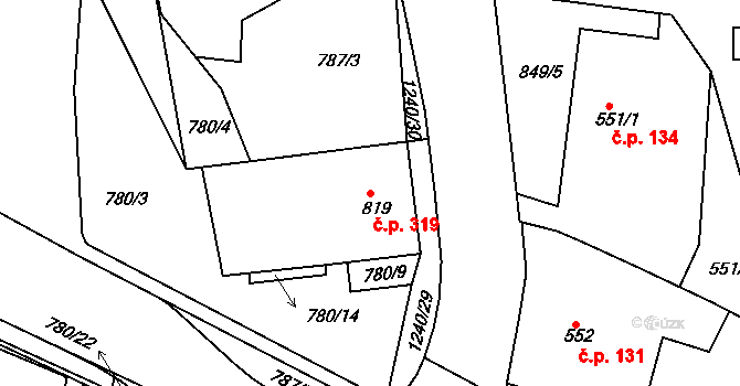 Valdické Předměstí 319, Jičín na parcele st. 819 v KÚ Jičín, Katastrální mapa