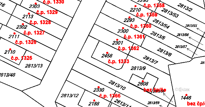 Kojetín I-Město 1333, Kojetín na parcele st. 2458 v KÚ Kojetín, Katastrální mapa