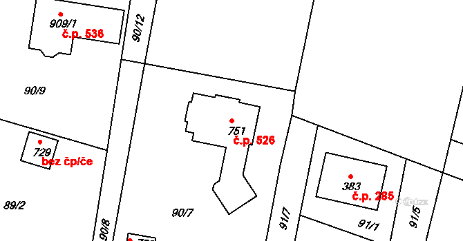 Přední Ptákovice 526, Strakonice na parcele st. 751 v KÚ Přední Ptákovice, Katastrální mapa