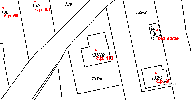 Číčenice 113 na parcele st. 131/10 v KÚ Číčenice, Katastrální mapa