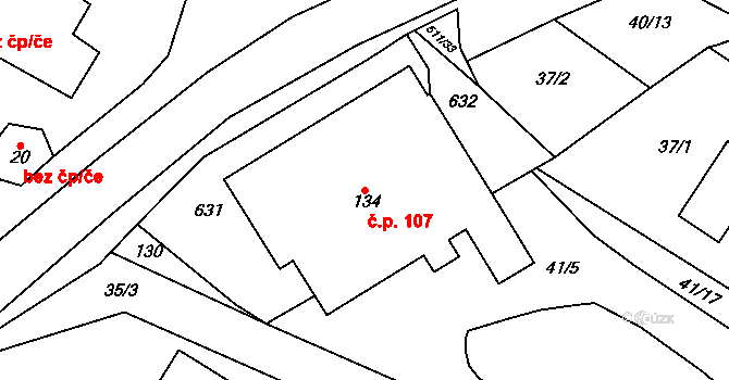 Skalsko 107 na parcele st. 134 v KÚ Skalsko, Katastrální mapa