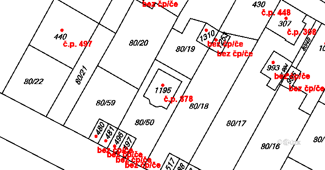 Studánka 878, Pardubice na parcele st. 1195 v KÚ Studánka, Katastrální mapa