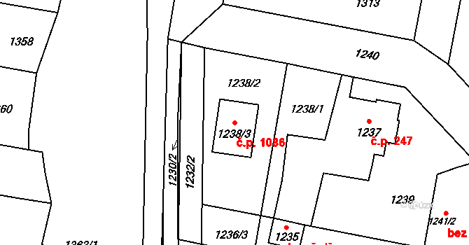 Řevnice 1086 na parcele st. 1238/3 v KÚ Řevnice, Katastrální mapa