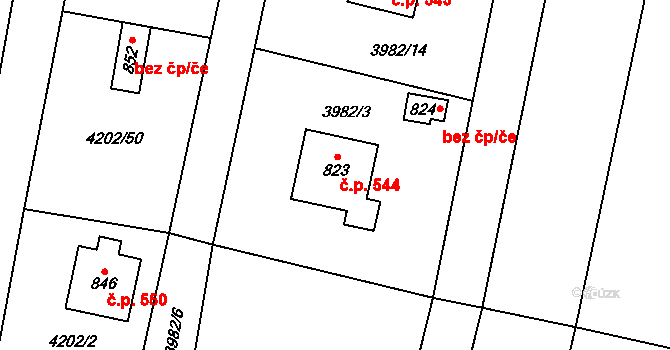 Lenešice 544 na parcele st. 823 v KÚ Lenešice, Katastrální mapa