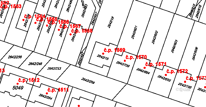 Kuřim 1569 na parcele st. 2642/15 v KÚ Kuřim, Katastrální mapa