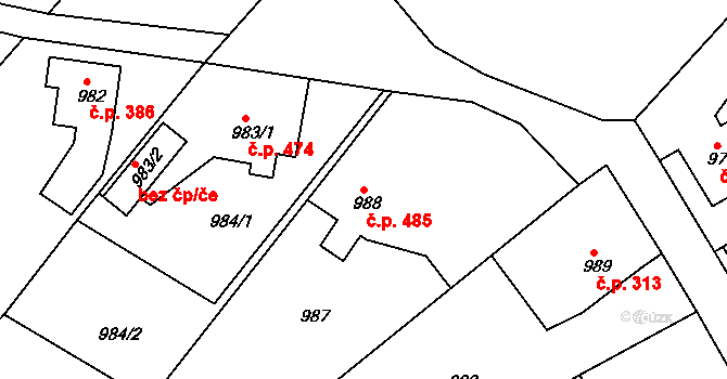 Kluč 485, Habartov na parcele st. 988 v KÚ Habartov, Katastrální mapa