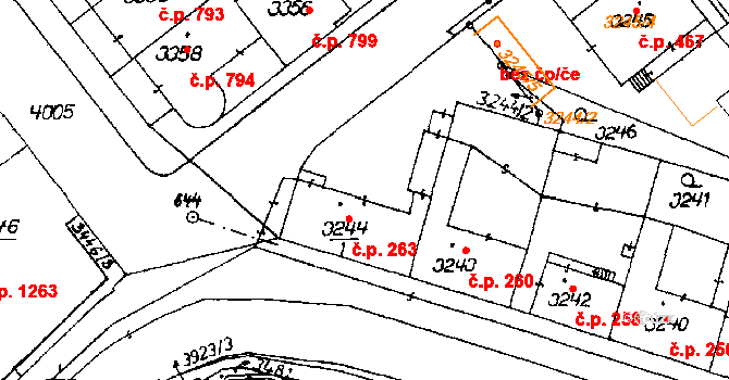 Poděbrady III 263, Poděbrady na parcele st. 3244/1 v KÚ Poděbrady, Katastrální mapa