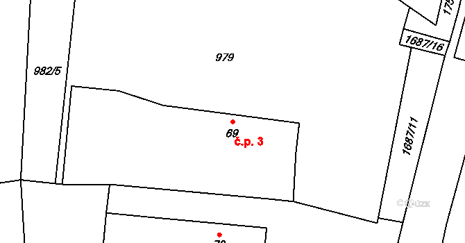 Karlov-Nepomuk 3, Dražíč na parcele st. 69 v KÚ Dražíč, Katastrální mapa