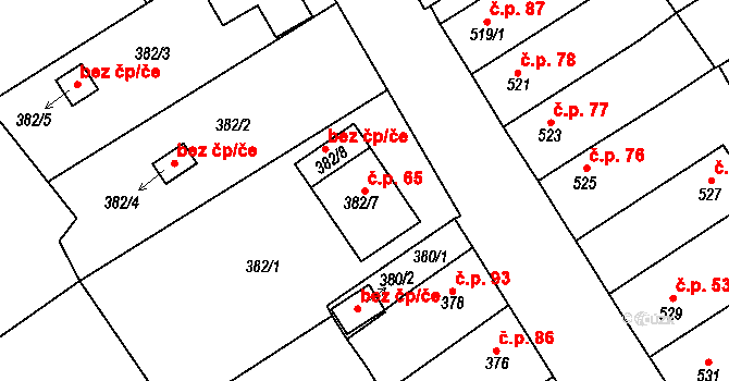 Proboštov 65 na parcele st. 382/7 v KÚ Proboštov u Teplic, Katastrální mapa