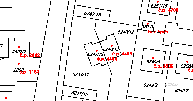 Prostějov 4464 na parcele st. 6247/12 v KÚ Prostějov, Katastrální mapa