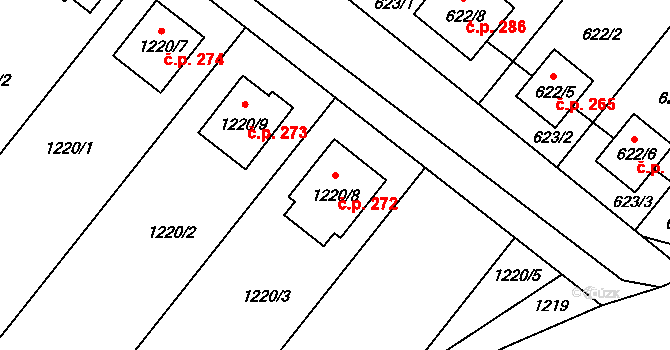 Moravské Knínice 272 na parcele st. 1220/8 v KÚ Moravské Knínice, Katastrální mapa