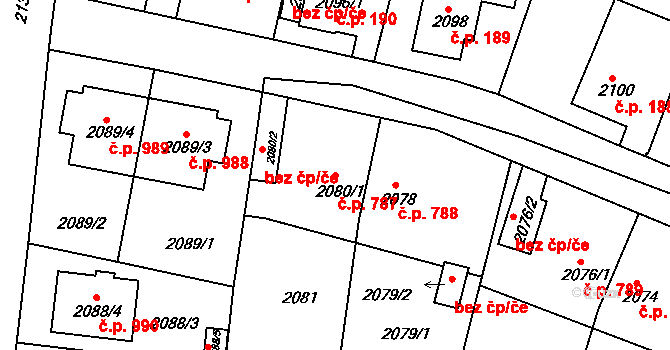 Jemnice 787 na parcele st. 2080/1 v KÚ Jemnice, Katastrální mapa