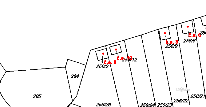 Jemnice 9 na parcele st. 256/2 v KÚ Jemnice, Katastrální mapa