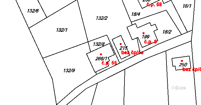 Chlístov 55, Železný Brod na parcele st. 266/1 v KÚ Chlístov u Železného Brodu, Katastrální mapa