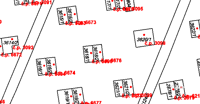 Zlín 6676 na parcele st. 3618/2 v KÚ Zlín, Katastrální mapa