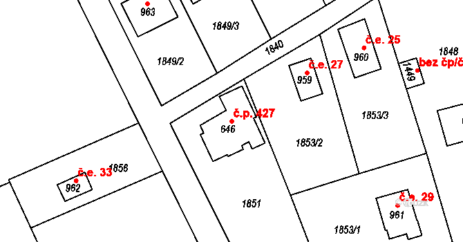 Čerčany 427 na parcele st. 646 v KÚ Čerčany, Katastrální mapa