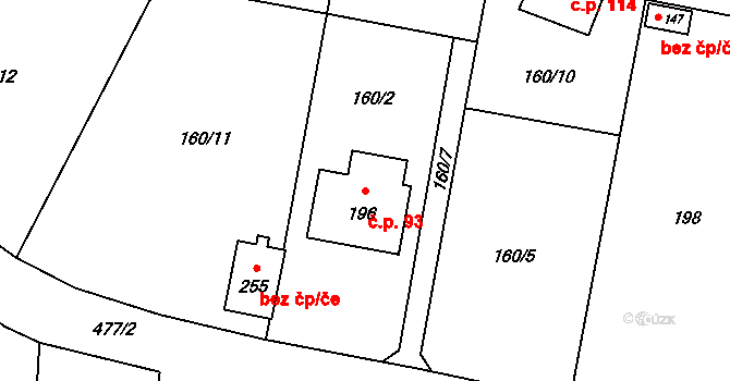 Heřmaničky 93 na parcele st. 196 v KÚ Heřmaničky, Katastrální mapa