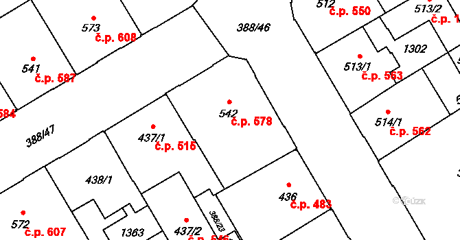Přívoz 578, Ostrava na parcele st. 542 v KÚ Přívoz, Katastrální mapa