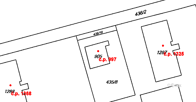 Hrabůvka 997, Ostrava na parcele st. 905 v KÚ Hrabůvka, Katastrální mapa