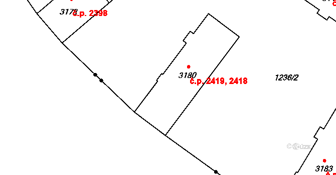 Zábřeh 2418,2419, Ostrava na parcele st. 3180 v KÚ Zábřeh nad Odrou, Katastrální mapa