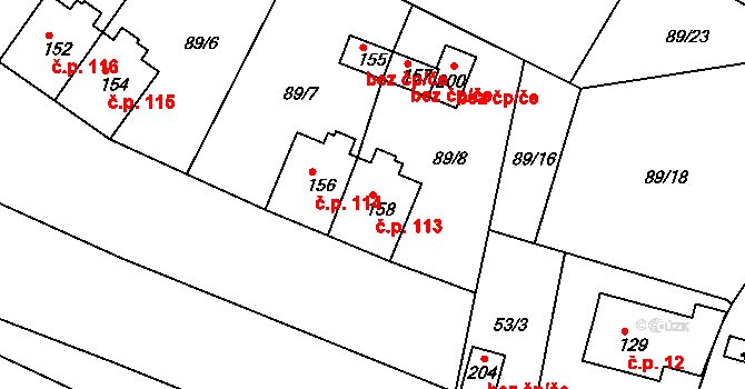 Starý Rybník 113, Skalná na parcele st. 158 v KÚ Starý Rybník, Katastrální mapa