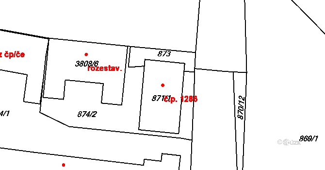 Hustopeče 1286 na parcele st. 871/1 v KÚ Hustopeče u Brna, Katastrální mapa