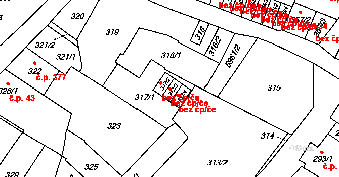 Liberec 40802281 na parcele st. 317/3 v KÚ Liberec, Katastrální mapa