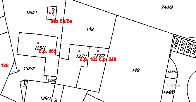 Lípa 249 na parcele st. 137/2 v KÚ Lípa nad Dřevnicí, Katastrální mapa