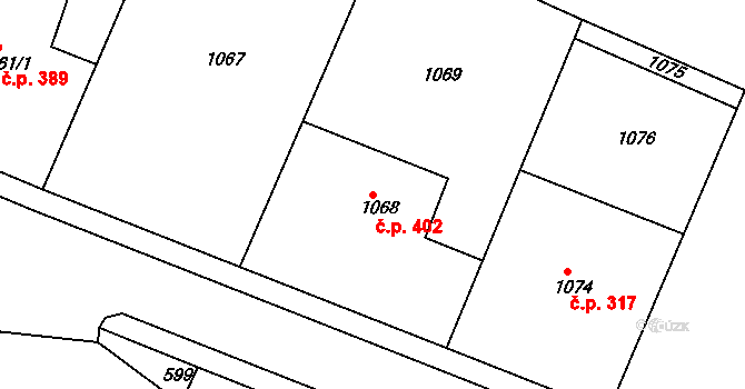 Želechovice nad Dřevnicí 402 na parcele st. 1068 v KÚ Želechovice nad Dřevnicí, Katastrální mapa