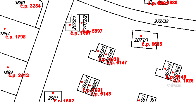 Zlín 1930 na parcele st. 2073/1 v KÚ Zlín, Katastrální mapa