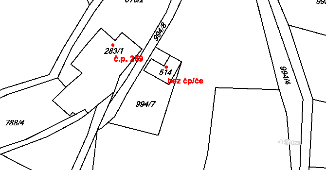 Hutisko-Solanec 43006281 na parcele st. 614 v KÚ Hutisko, Katastrální mapa