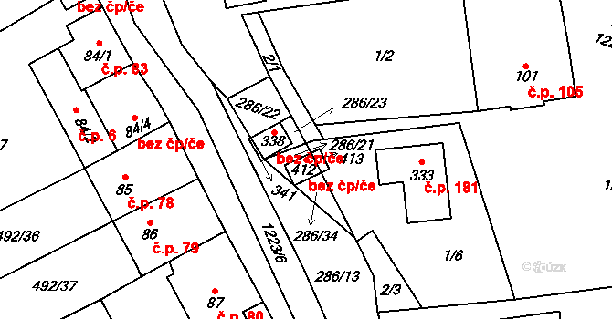 Šlapanov 43116281 na parcele st. 412 v KÚ Šlapanov, Katastrální mapa