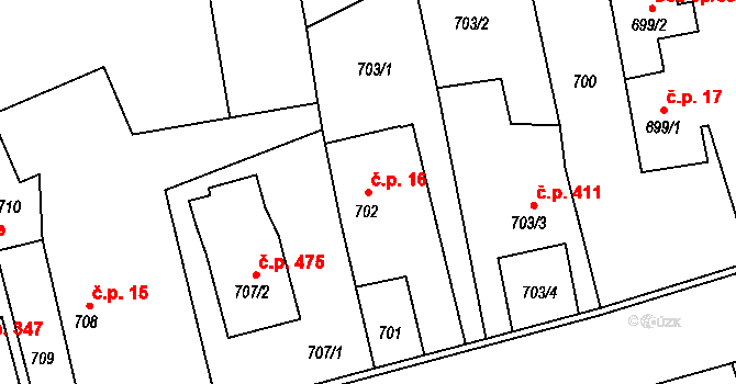 Píšť 16 na parcele st. 702 v KÚ Píšť, Katastrální mapa