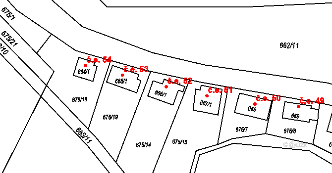 Děhylov 52 na parcele st. 666/1 v KÚ Děhylov, Katastrální mapa