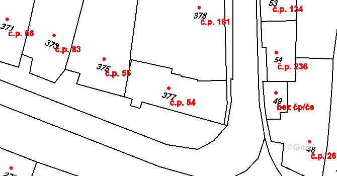 Kobeřice u Brna 54 na parcele st. 377 v KÚ Kobeřice u Brna, Katastrální mapa