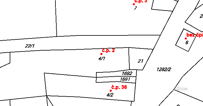 Úblo 2, Brumovice na parcele st. 4/1 v KÚ Úblo, Katastrální mapa