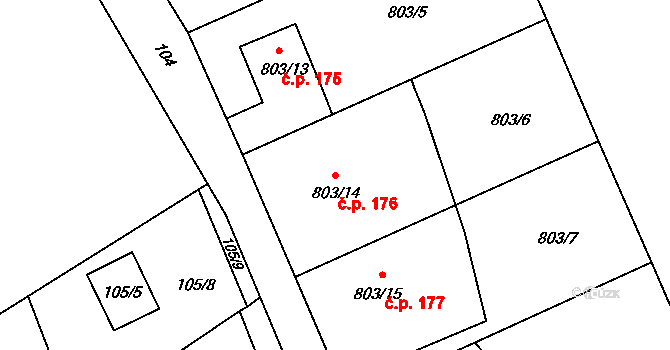 Chuchelná 176 na parcele st. 803/14 v KÚ Chuchelná, Katastrální mapa