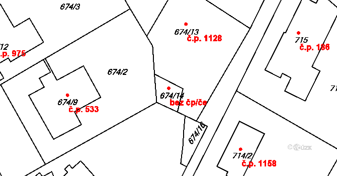 Praha 46718281 na parcele st. 674/14 v KÚ Hlubočepy, Katastrální mapa