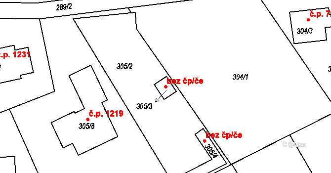 Třinec 47537281 na parcele st. 305/3 v KÚ Lyžbice, Katastrální mapa