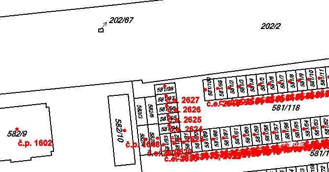 Bludovice 2627, Havířov na parcele st. 581/98 v KÚ Bludovice, Katastrální mapa