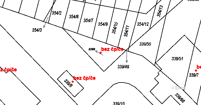 Bučovice 50099281 na parcele st. 339/9 v KÚ Bučovice, Katastrální mapa