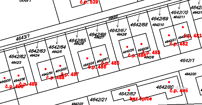 Syrovice 485 na parcele st. 4642/57 v KÚ Syrovice, Katastrální mapa