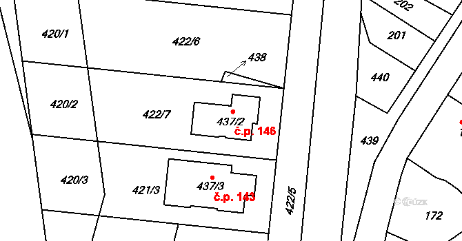 Lažany 146 na parcele st. 437/2 v KÚ Lažany, Katastrální mapa