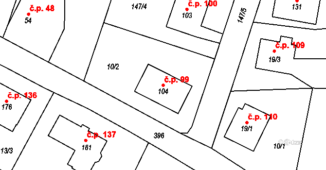 Škrovád 99, Slatiňany na parcele st. 104 v KÚ Škrovád, Katastrální mapa