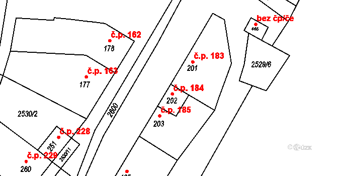 Mrákotín 184 na parcele st. 202 v KÚ Mrákotín u Telče, Katastrální mapa
