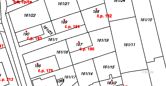Olovnice 180 na parcele st. 187 v KÚ Olovnice, Katastrální mapa