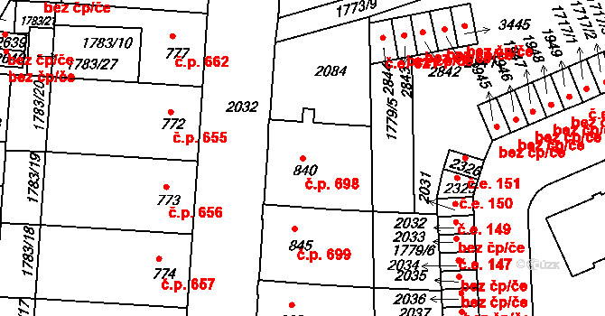 Slaný 698 na parcele st. 840 v KÚ Slaný, Katastrální mapa