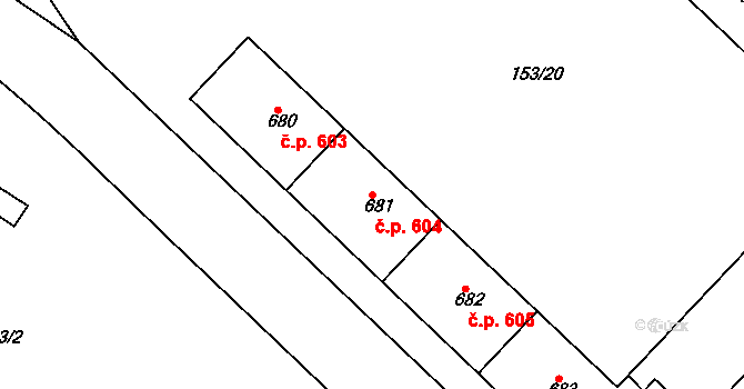 Lobeček 604, Kralupy nad Vltavou na parcele st. 681 v KÚ Lobeček, Katastrální mapa