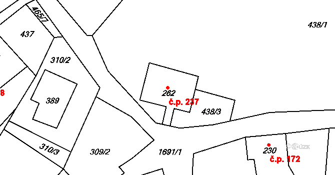 Lipová 237 na parcele st. 262 v KÚ Lipová u Šluknova, Katastrální mapa